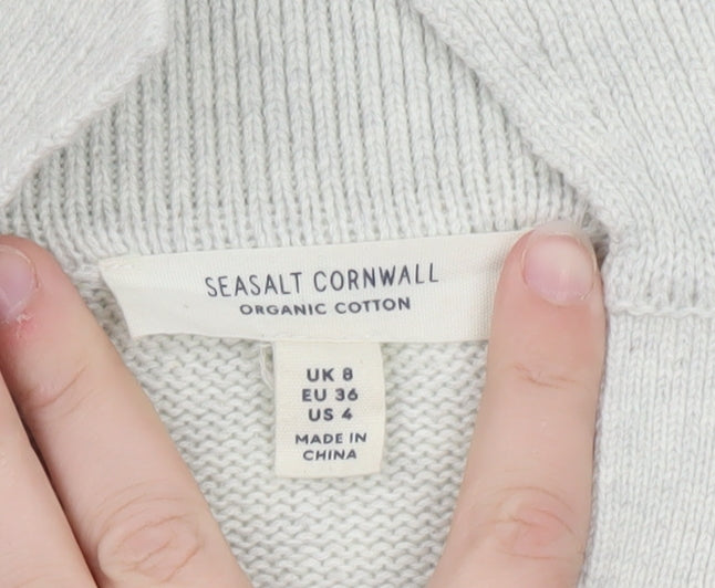 Seasalt Cornwall Women’s Green Striped Organic Cotton Collared Jumper Size 8