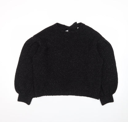 Tu Women's Black Metallic Puff Sleeve Knit Jumper Size 14