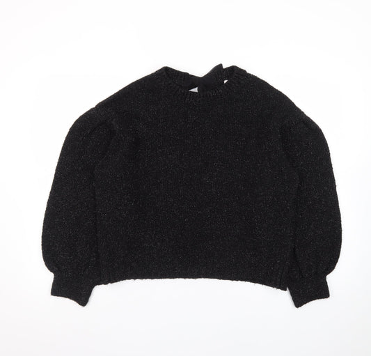 Tu Women's Black Metallic Puff Sleeve Knit Jumper Size 14