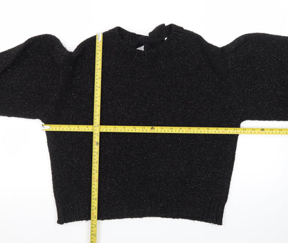 Tu Women's Black Metallic Puff Sleeve Knit Jumper Size 14