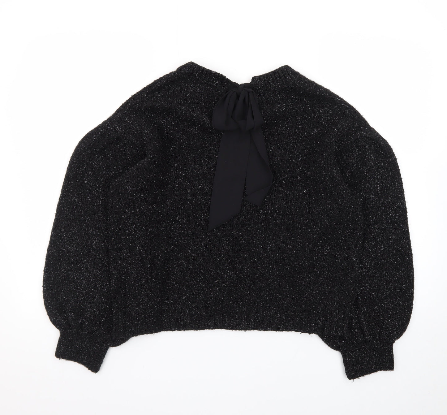Tu Women's Black Metallic Puff Sleeve Knit Jumper Size 14
