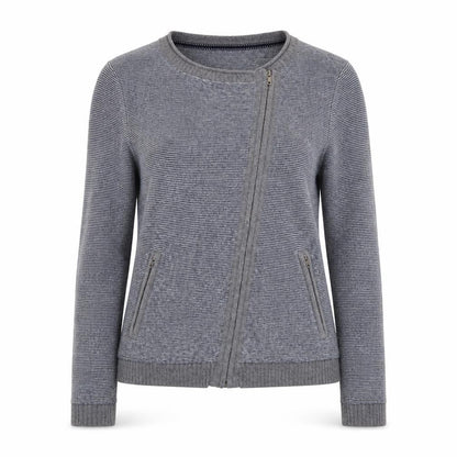 White Stuff Women Grey Zip Cardigan UK 12 Wool Blend Asymmetric Style
