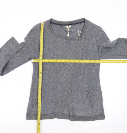 White Stuff Women Grey Zip Cardigan UK 12 Wool Blend Asymmetric Style