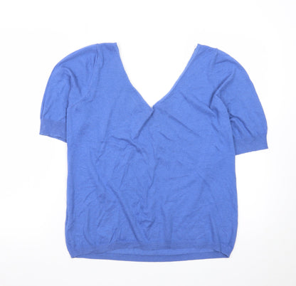 Next Womens Blue V-Neck Short Sleeve Pullover Jumper Size 14