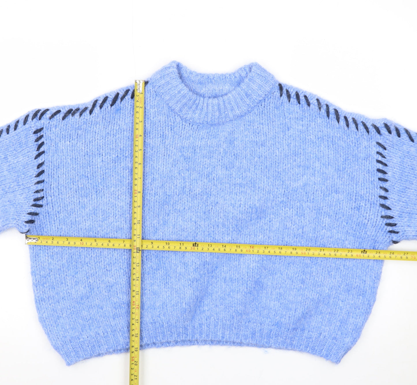 Primark Women Blue Chunky Knit High Neck Jumper XS