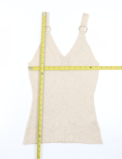 River Island Women’s Beige Knit Metallic V-Neck Camisole Tank Top Size 16