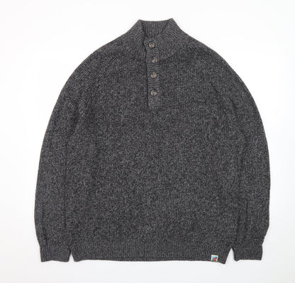 The Blue Sky Men's Grey XL Henley Mock Neck Chunky Knit Jumper