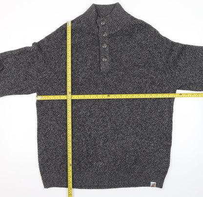 The Blue Sky Men's Grey XL Henley Mock Neck Chunky Knit Jumper