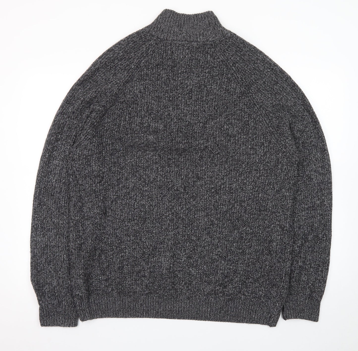 The Blue Sky Men's Grey XL Henley Mock Neck Chunky Knit Jumper