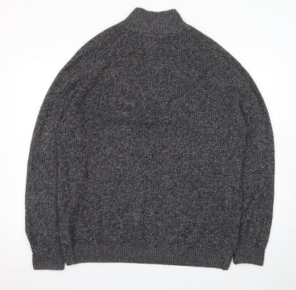 The Blue Sky Men's Grey XL Henley Mock Neck Chunky Knit Jumper