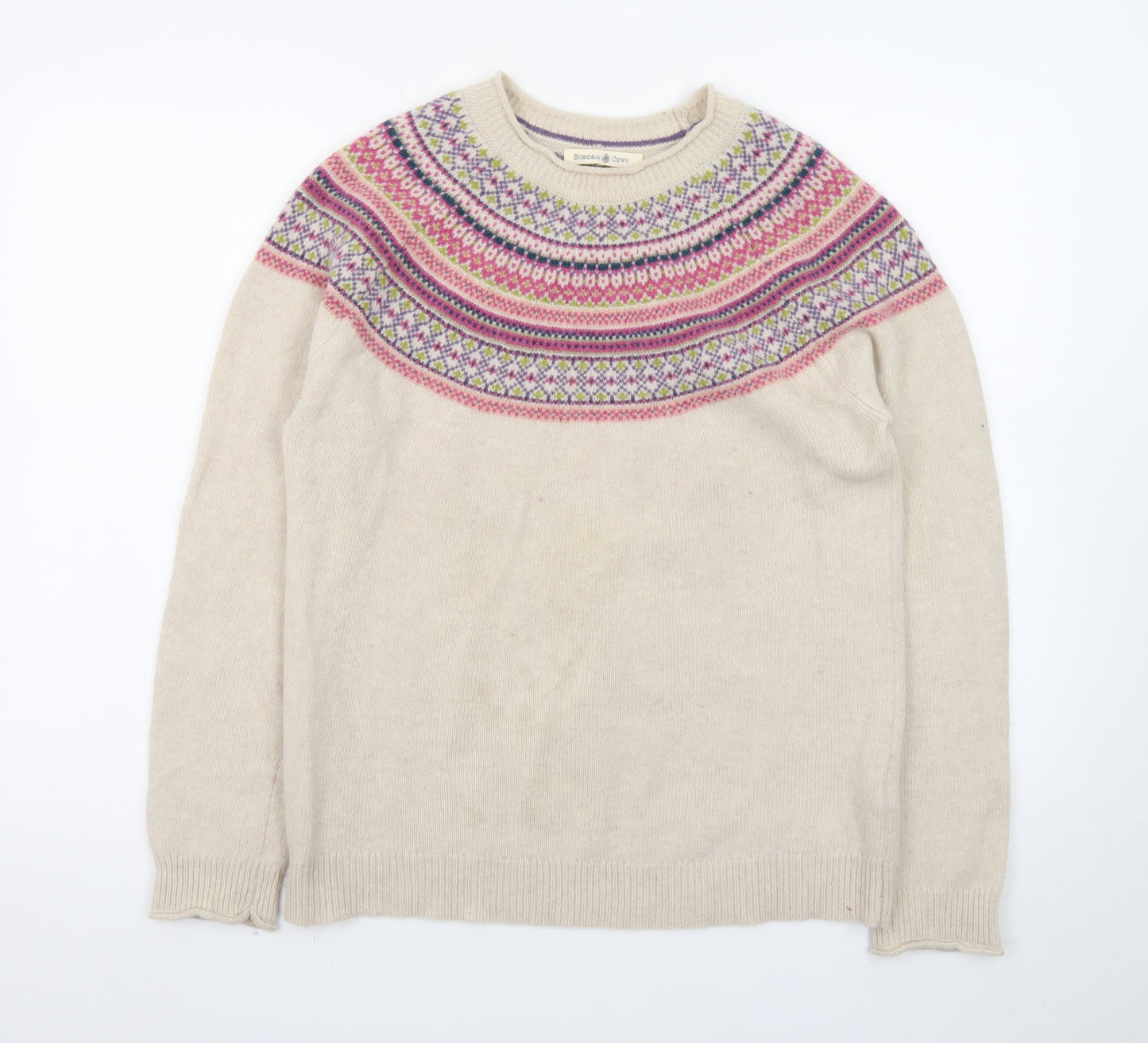 Beacon Cove Womens Beige Fair Isle Lambswool Blend Jumper Size 14