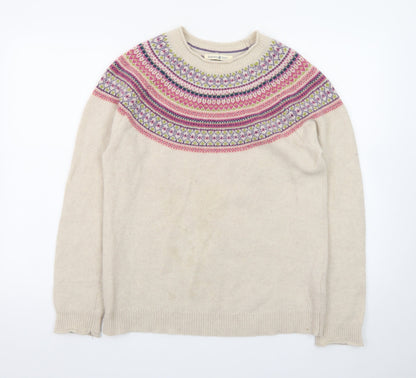 Beacon Cove Womens Beige Fair Isle Lambswool Blend Jumper Size 14