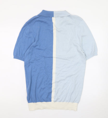 Reiss Men's Blue Colourblock Short Sleeve Knit Polo M