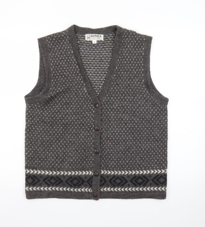Alpaca Men's Grey Geometric Knit Sleeveless Vest L