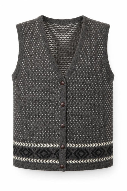 Alpaca Men's Grey Geometric Knit Sleeveless Vest L