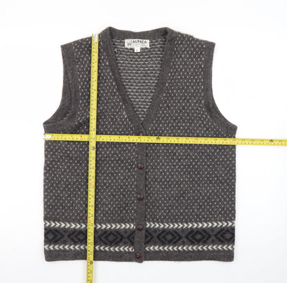 Alpaca Men's Grey Geometric Knit Sleeveless Vest L