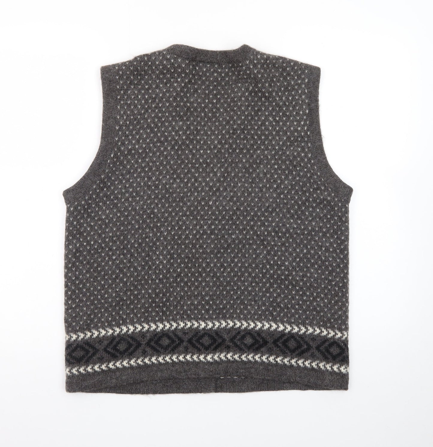 Alpaca Men's Grey Geometric Knit Sleeveless Vest L