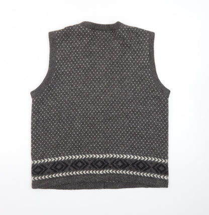 Alpaca Men's Grey Geometric Knit Sleeveless Vest L