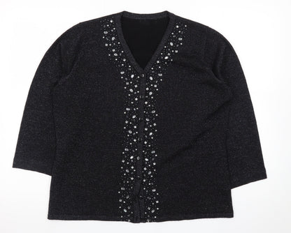 Bm Women's Black Beaded V-Neck Cardigan Size M