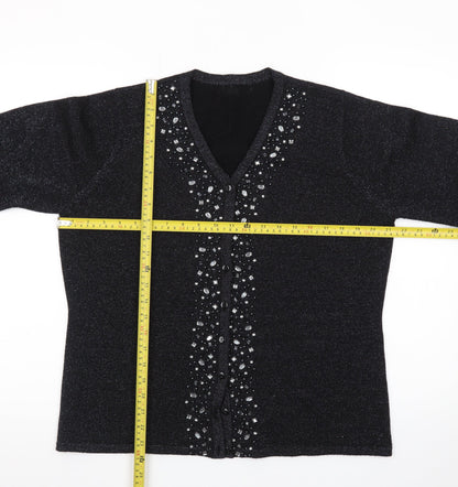 Bm Women's Black Beaded V-Neck Cardigan Size M