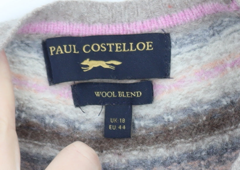 Paul Costelloe Women’s Beige Fair Isle Wool Blend Jumper UK 18