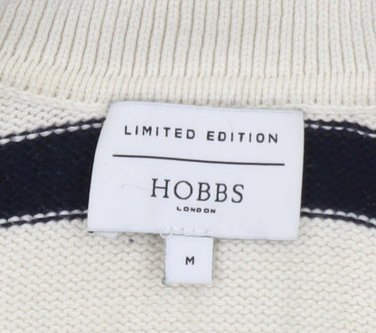 Hobbs Women’s Ivory Navy Striped Collared Knit Jumper Size M