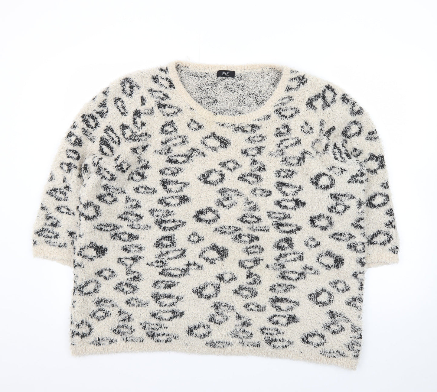 F&F Women's Beige Leopard Print Chunky Knit Pullover Jumper Size 20
