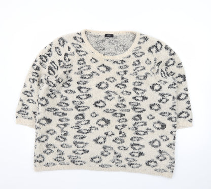 F&F Women's Beige Leopard Print Chunky Knit Pullover Jumper Size 20