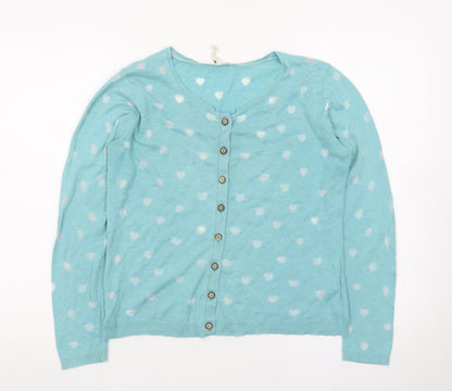 White Stuff Women's Blue Heart Print Button Cardigan Size 12
