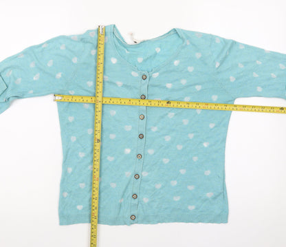 White Stuff Women's Blue Heart Print Button Cardigan Size 12