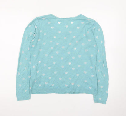 White Stuff Women's Blue Heart Print Button Cardigan Size 12