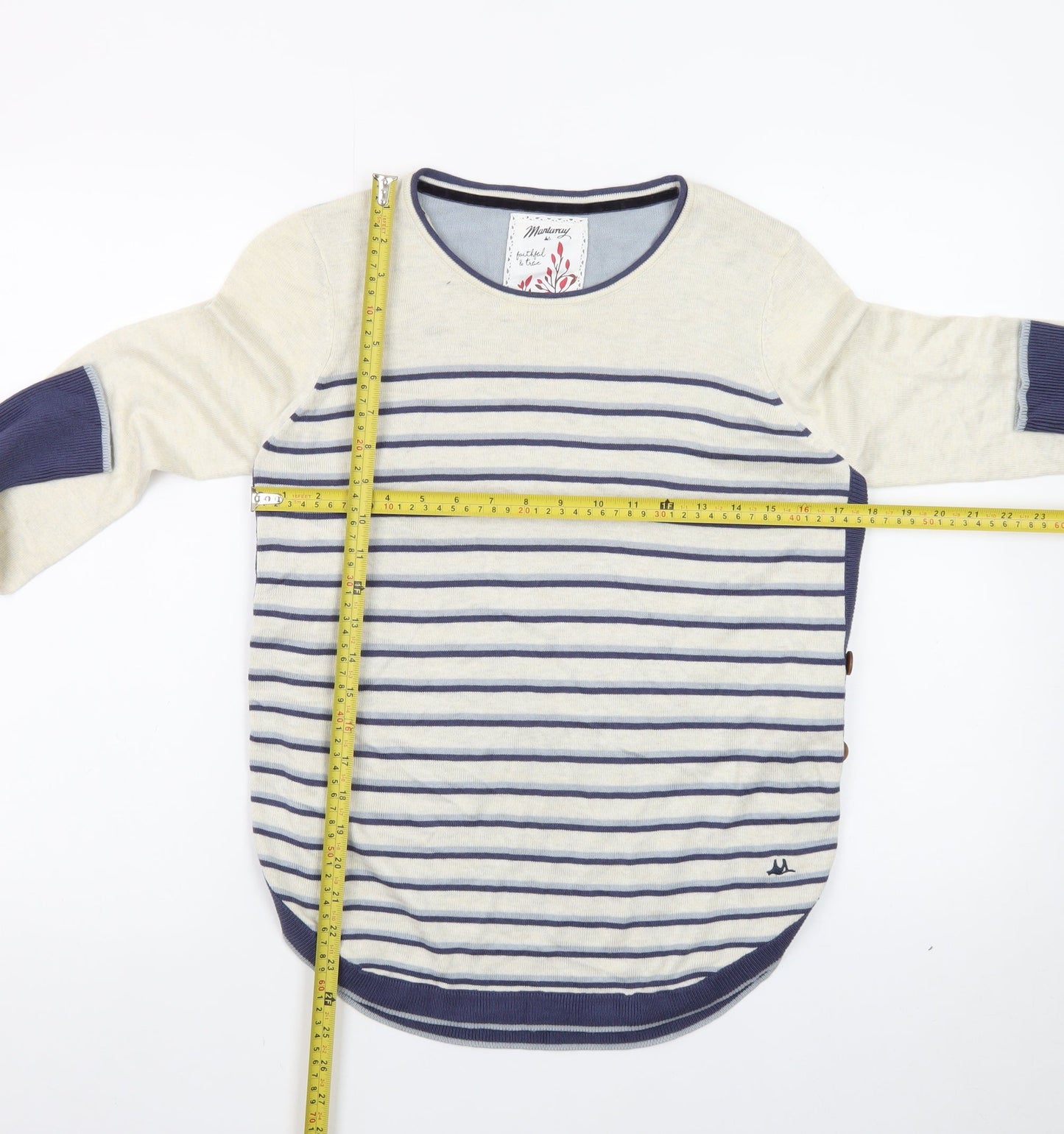 Mantaray Women’s Beige Stripe Crew Neck Long Sleeve Pullover Jumper Size 14