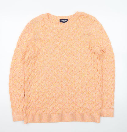 Lands' End Women's Orange Cable-Knit Cotton Jumper Size L