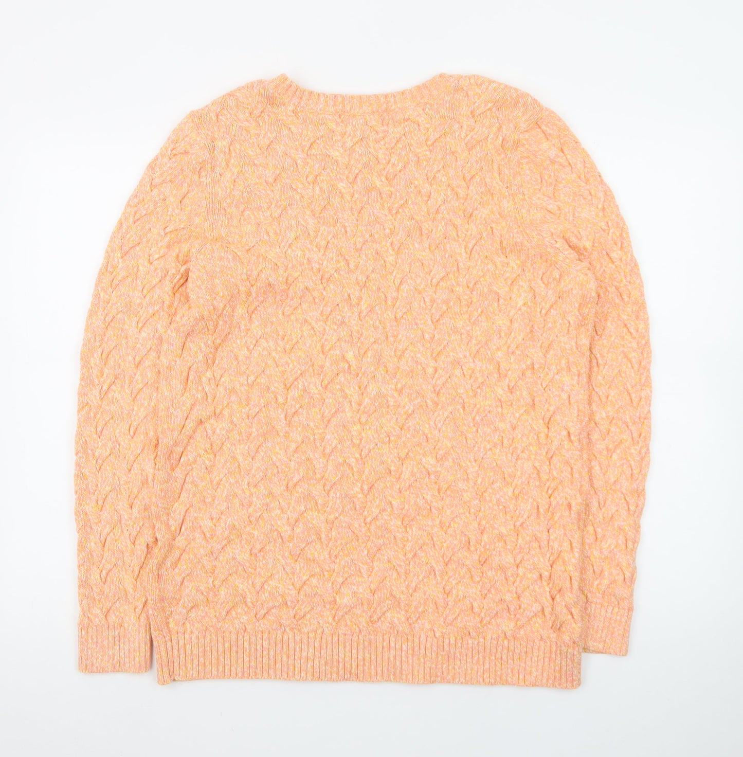 Lands' End Women's Orange Cable-Knit Cotton Jumper Size L
