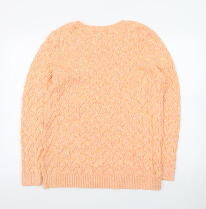 Lands' End Women's Orange Cable-Knit Cotton Jumper Size L