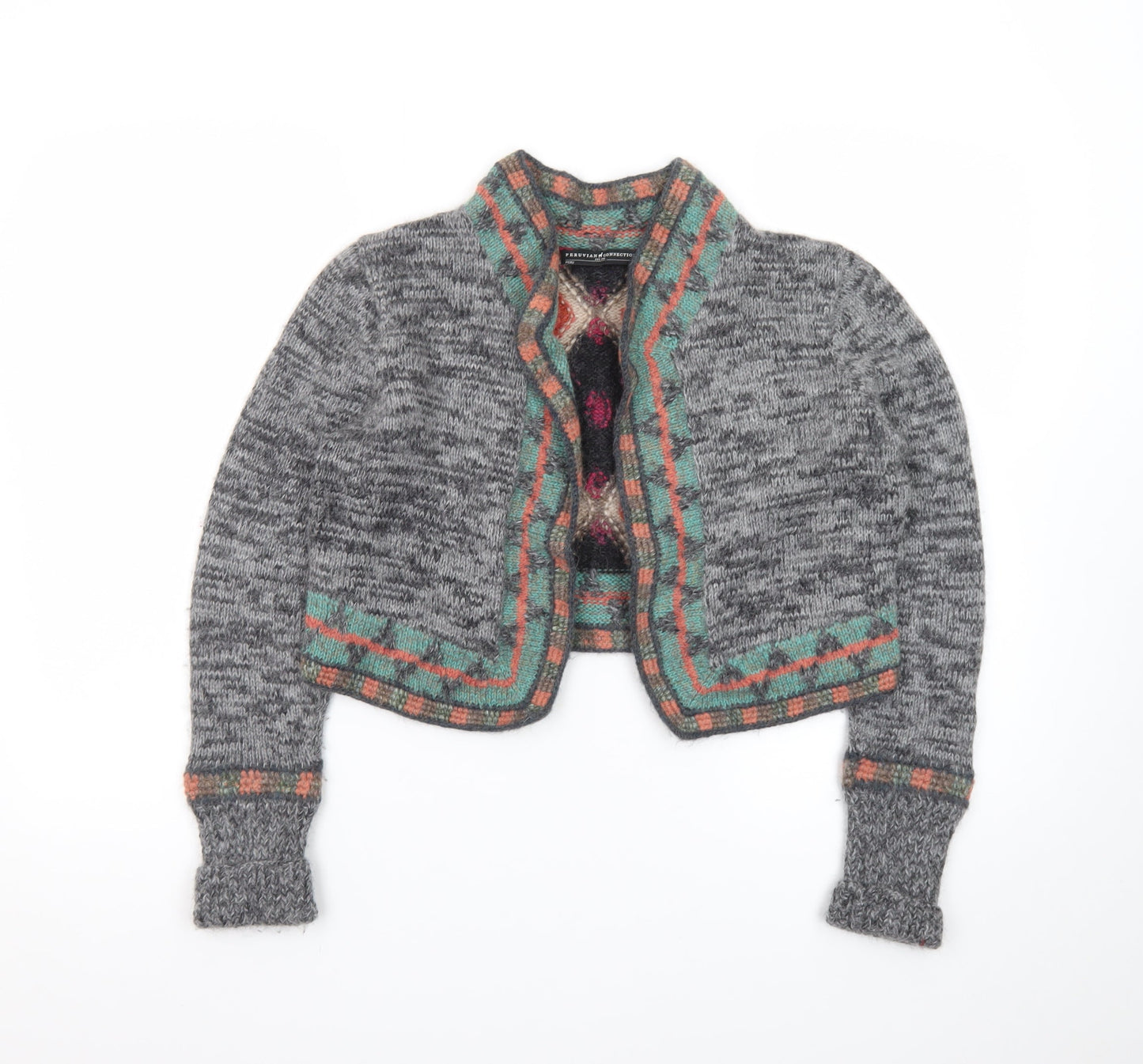 Peruvian Connection Women’s Grey Alpaca Wool Geometric Knit Cardigan M