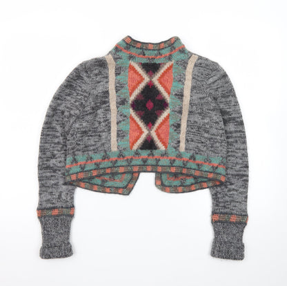 Peruvian Connection Women’s Grey Alpaca Wool Geometric Knit Cardigan M