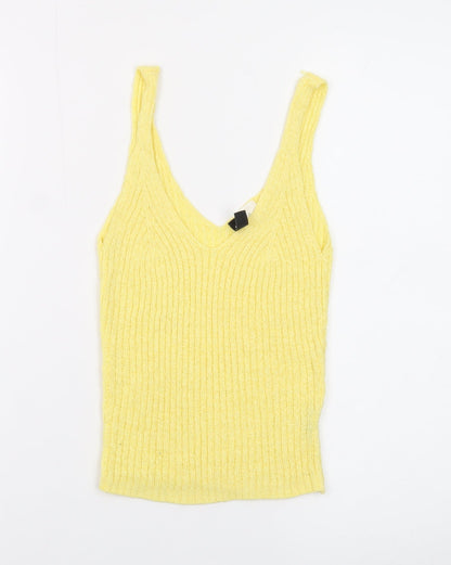 H&M Divided Women's Yellow Ribbed Knit V-Neck Tank Top XS