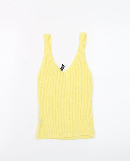 H&M Divided Women's Yellow Ribbed Knit V-Neck Tank Top XS
