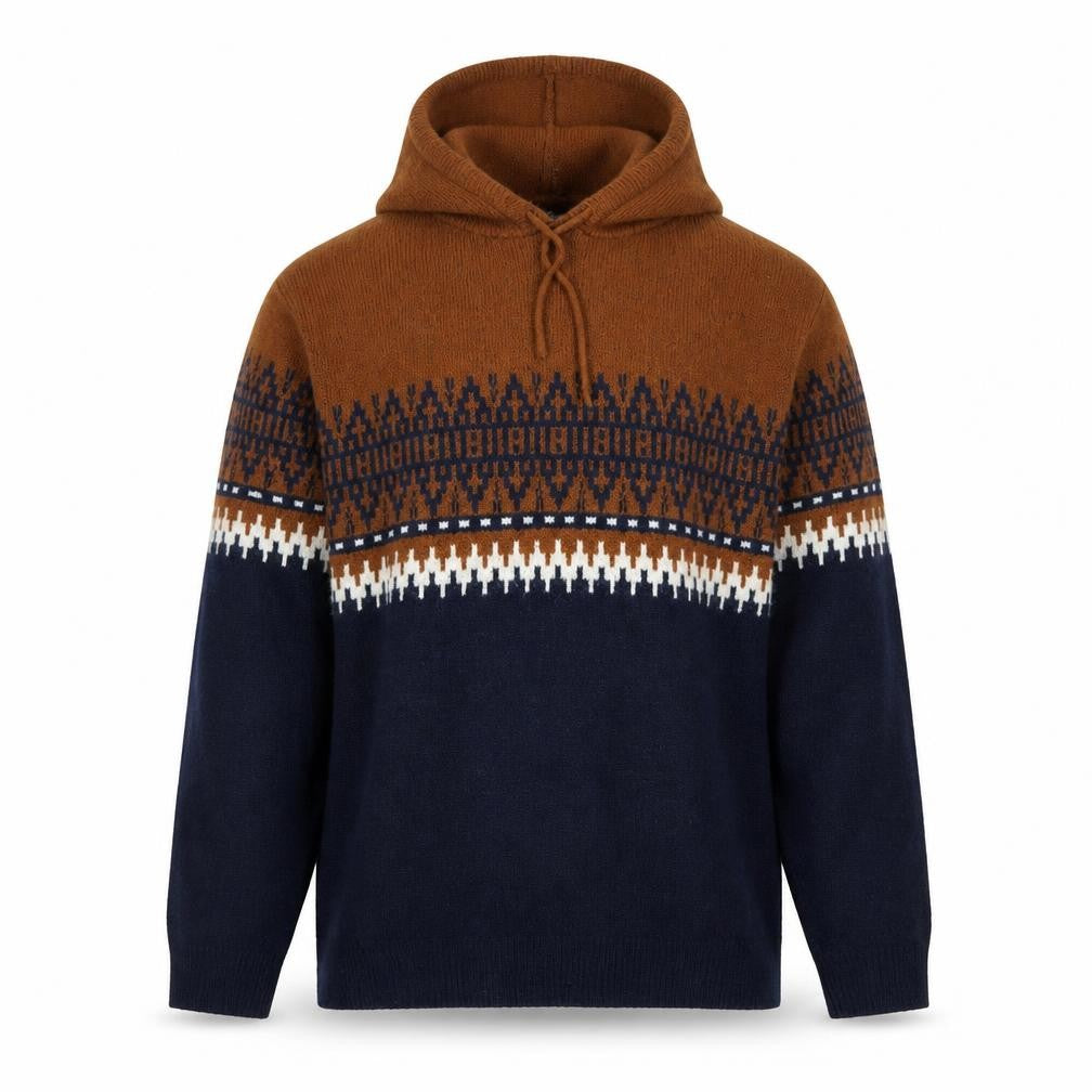 Next Men’s Brown & Navy Fair Isle Hooded Jumper Size L