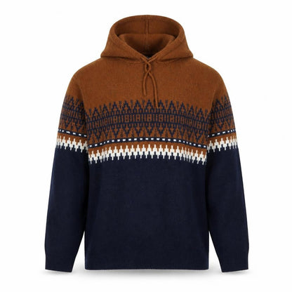 Next Men’s Brown & Navy Fair Isle Hooded Jumper Size L