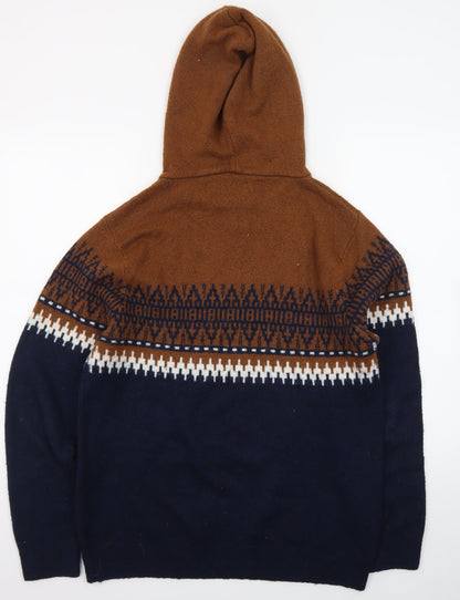 Next Men’s Brown & Navy Fair Isle Hooded Jumper Size L