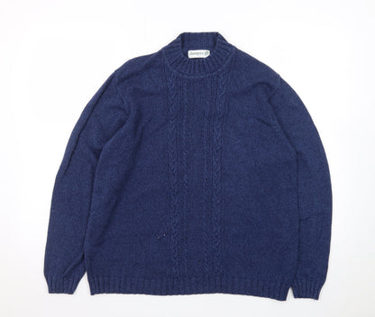 Jumper Blue Men's L Cable Knit Cotton Crew Neck Pullover