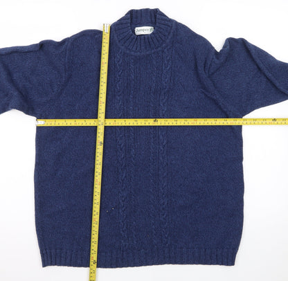 Jumper Blue Men's L Cable Knit Cotton Crew Neck Pullover