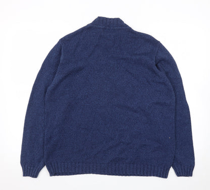 Jumper Blue Men's L Cable Knit Cotton Crew Neck Pullover