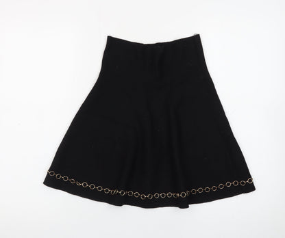 Zara Women Black Size 12 A-Line Knit Skirt with Chain Detail
