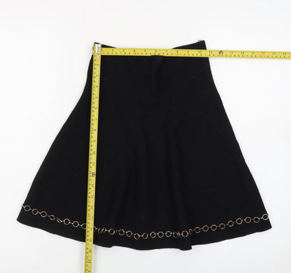 Zara Women Black Size 12 A-Line Knit Skirt with Chain Detail