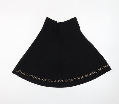 Zara Women Black Size 12 A-Line Knit Skirt with Chain Detail