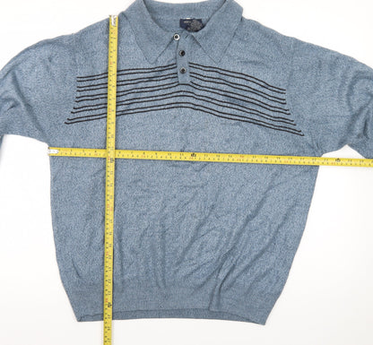 Dockers Mens Blue Collared Henley Jumper Size L Long Sleeve