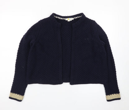 Boden Women Blue Wool Blend Metallic Trim Open Cardigan S